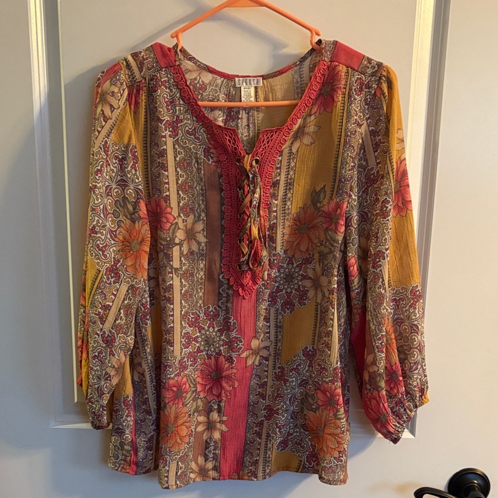 Spense Women's Floral Stripe Blouse - bohemian